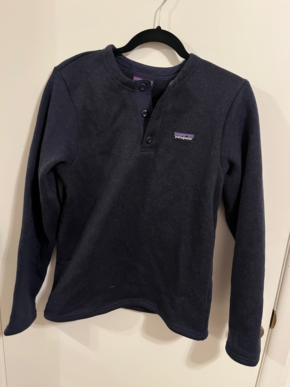 Patagonia Navy Long-Sleeve Henley with Logo Patch